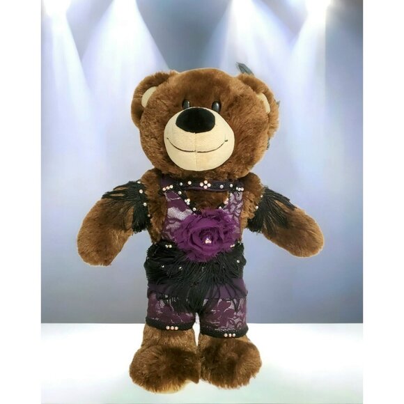 Build A Bear Purple Black Dance Outfit Ballet Bling & Brown Plush Stuffed Animal - Picture 1 of 16